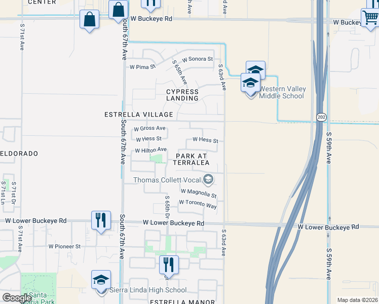 map of restaurants, bars, coffee shops, grocery stores, and more near 6408 West Whyman Avenue in Phoenix
