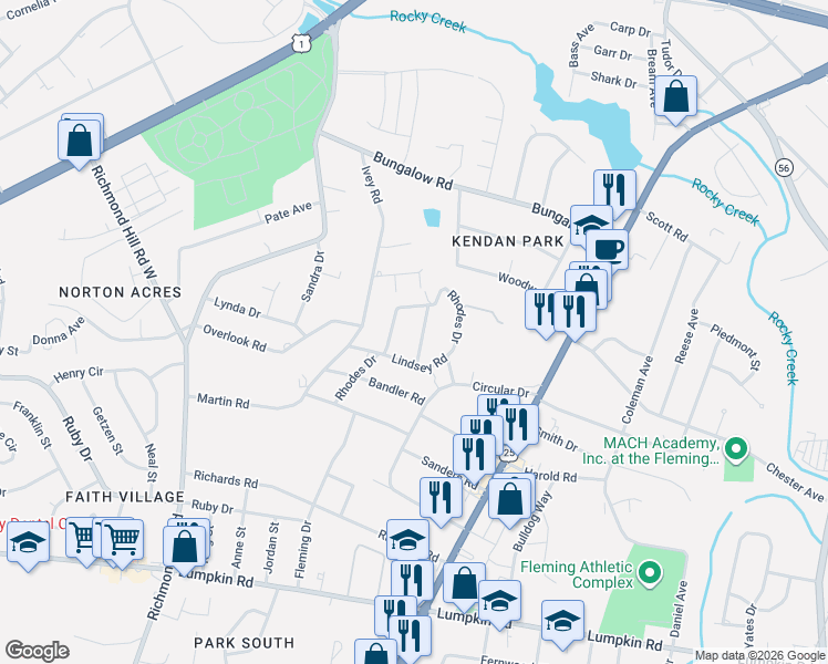 map of restaurants, bars, coffee shops, grocery stores, and more near 2557 Kaufman Drive in Augusta