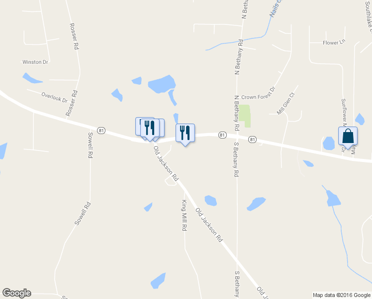 map of restaurants, bars, coffee shops, grocery stores, and more near 1782 Highway 81 in McDonough