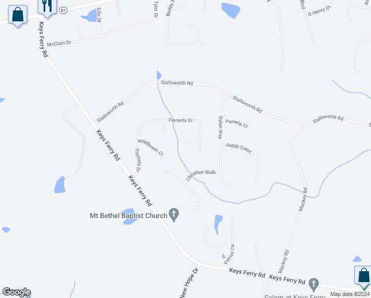 map of restaurants, bars, coffee shops, grocery stores, and more near 411 Blossom Hill Court in McDonough