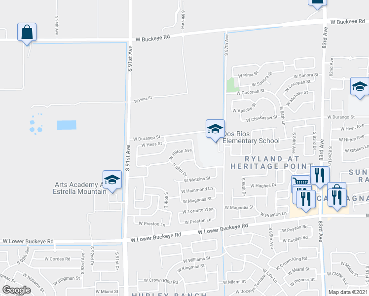 map of restaurants, bars, coffee shops, grocery stores, and more near 8822 West Hilton Avenue in Tolleson