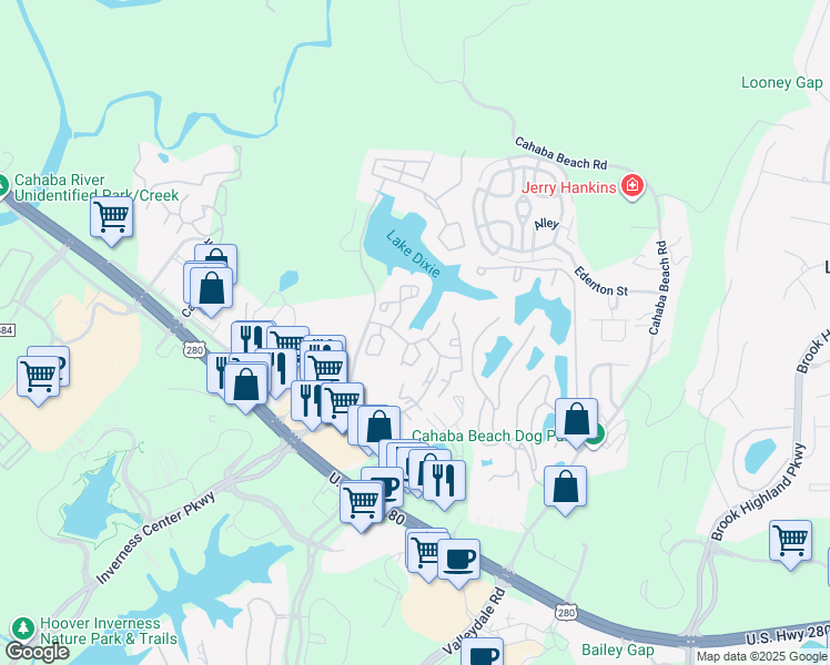 map of restaurants, bars, coffee shops, grocery stores, and more near 4606 Heatherbrooke Road in Birmingham