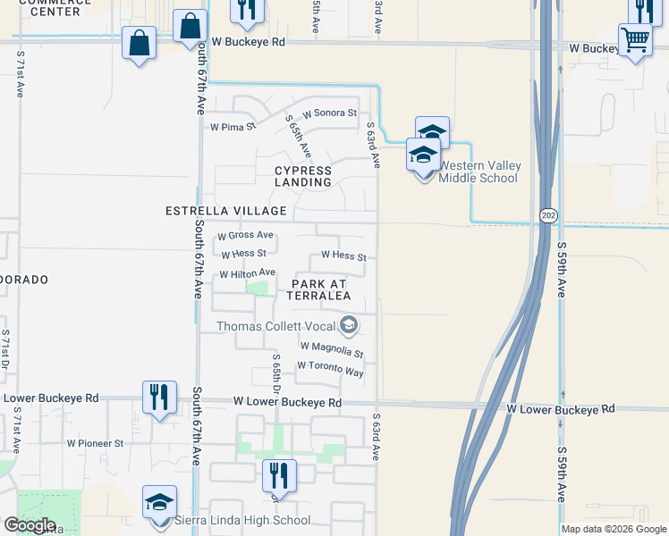 map of restaurants, bars, coffee shops, grocery stores, and more near 6326 West Whyman Avenue in Phoenix