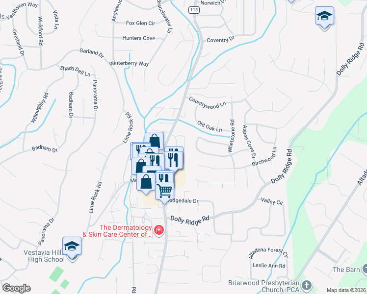 map of restaurants, bars, coffee shops, grocery stores, and more near 1733 Collinwood Court in Birmingham