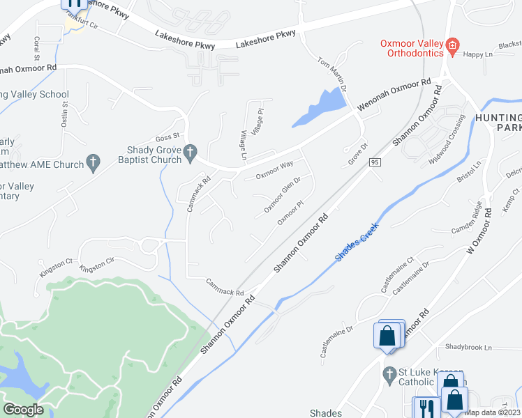 map of restaurants, bars, coffee shops, grocery stores, and more near 2812 Oxmoor Glen Drive in Birmingham