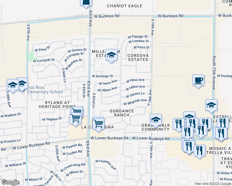 map of restaurants, bars, coffee shops, grocery stores, and more near 8112 West Gibson Lane in Phoenix