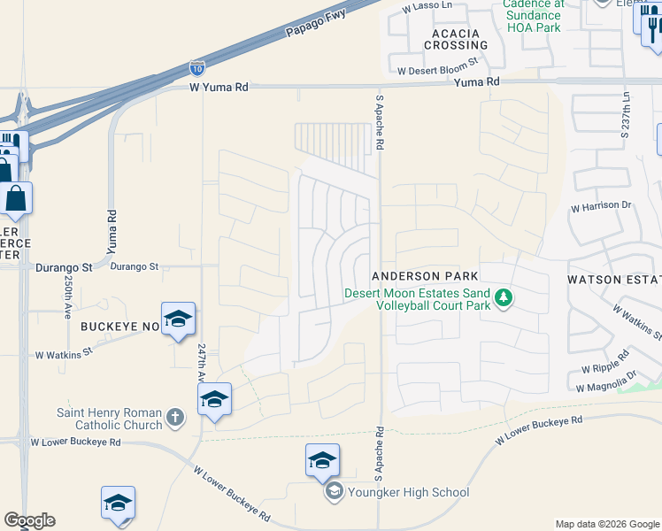 map of restaurants, bars, coffee shops, grocery stores, and more near South Sycamore Drive in Buckeye