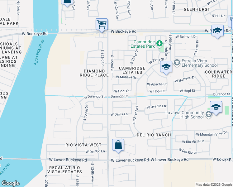 map of restaurants, bars, coffee shops, grocery stores, and more near 12226 West Chase Lane in Avondale