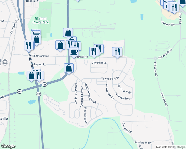 map of restaurants, bars, coffee shops, grocery stores, and more near 3000 West Green Loop in McDonough