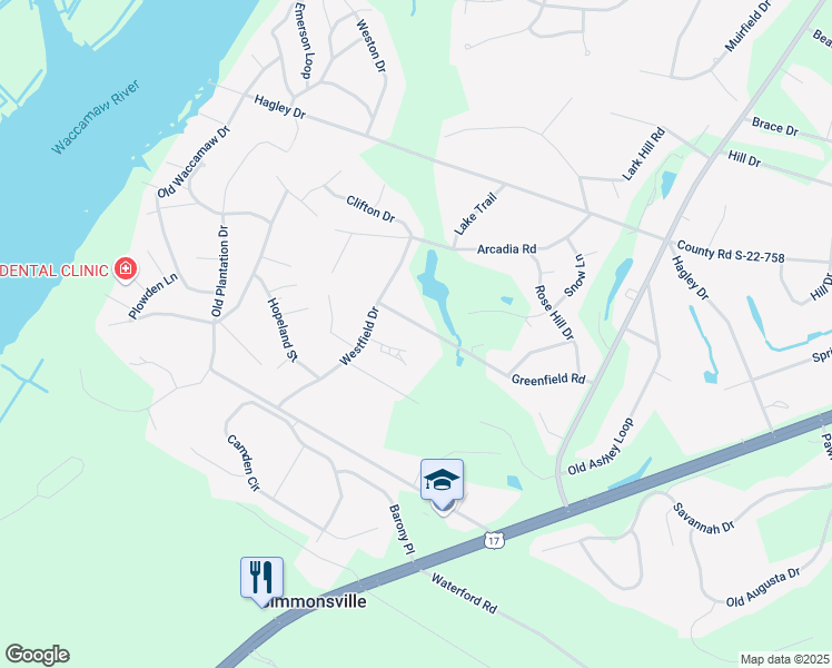 map of restaurants, bars, coffee shops, grocery stores, and more near 425 Greenfield Road in Pawleys Island
