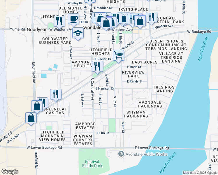 map of restaurants, bars, coffee shops, grocery stores, and more near 719 South 2nd Street in Avondale