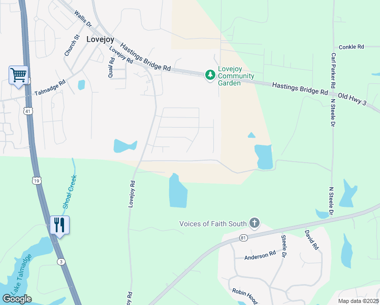 map of restaurants, bars, coffee shops, grocery stores, and more near 2639 Lovejoy Crossing Street in Hampton
