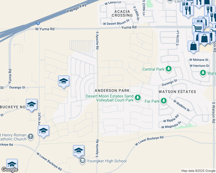 map of restaurants, bars, coffee shops, grocery stores, and more near in Buckeye