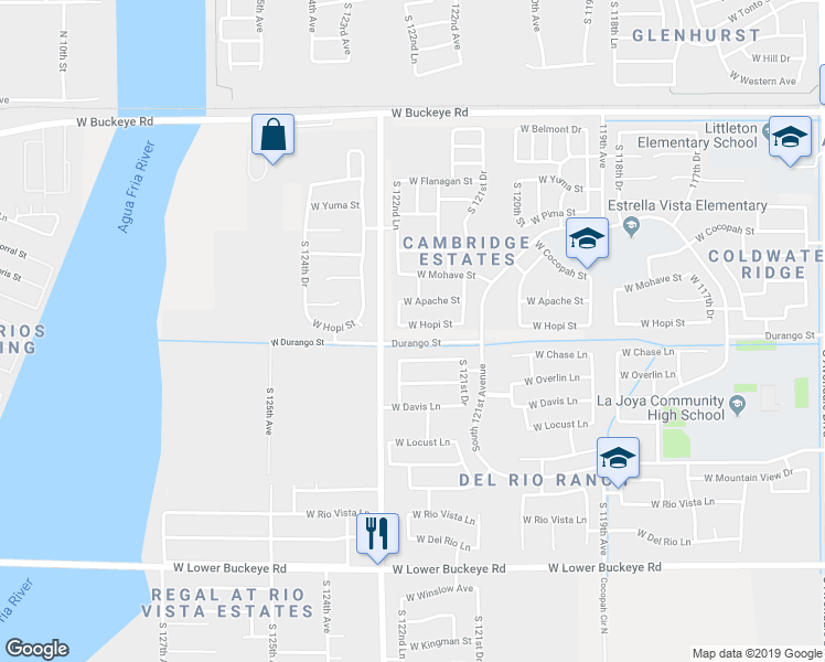 map of restaurants, bars, coffee shops, grocery stores, and more near 12229 West Hopi Street in Avondale