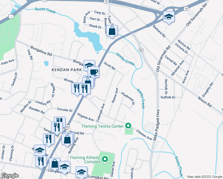 map of restaurants, bars, coffee shops, grocery stores, and more near 2486 Coleman Avenue in Augusta