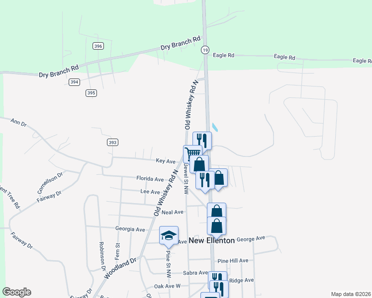 map of restaurants, bars, coffee shops, grocery stores, and more near 602 Old Whiskey Road North in New Ellenton