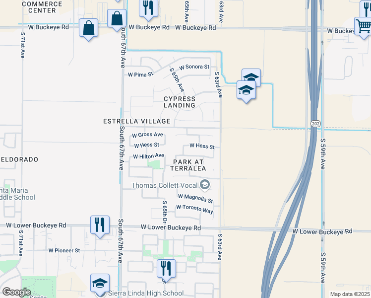 map of restaurants, bars, coffee shops, grocery stores, and more near 6406 West Hess Street in Phoenix