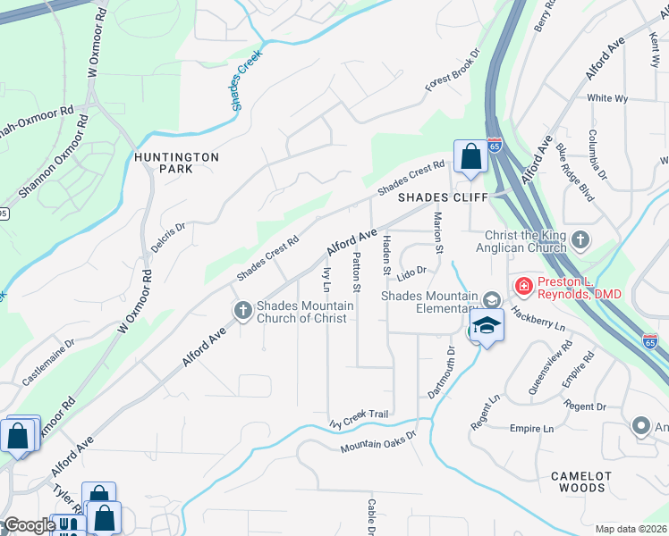 map of restaurants, bars, coffee shops, grocery stores, and more near 1035 Alford Avenue in Birmingham