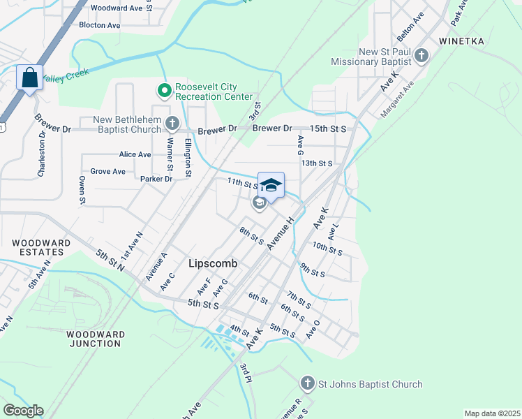 map of restaurants, bars, coffee shops, grocery stores, and more near 5605 10th Street South in Bessemer