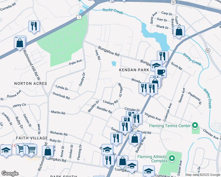 map of restaurants, bars, coffee shops, grocery stores, and more near 2545 Kaufman Drive in Augusta