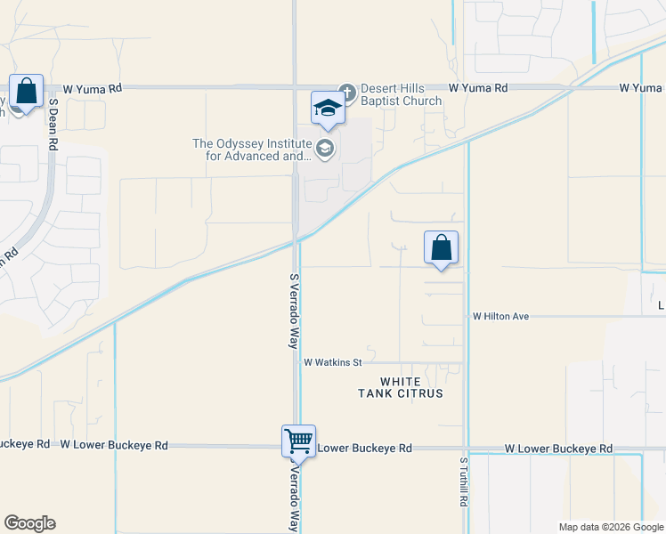 map of restaurants, bars, coffee shops, grocery stores, and more near 23019 West Durango Street in Buckeye