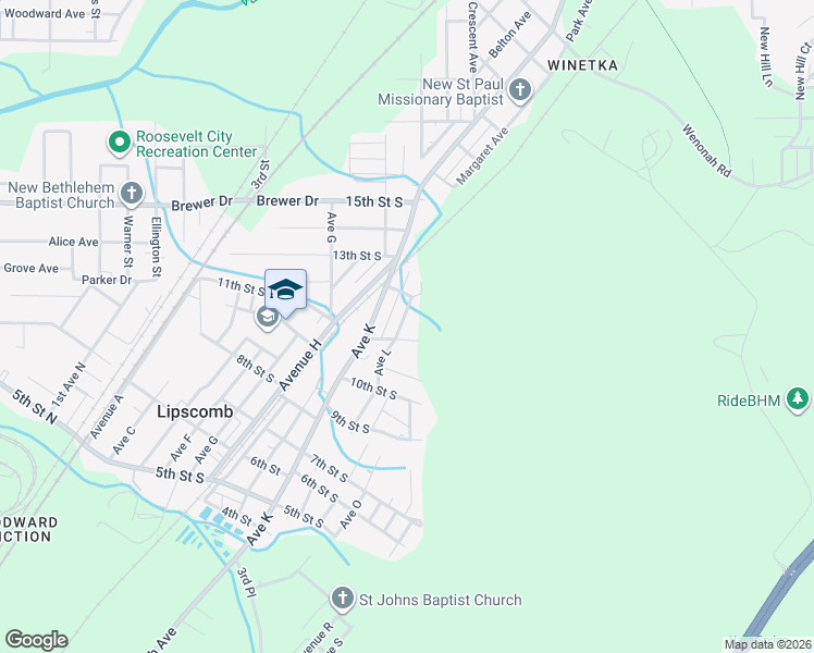 map of restaurants, bars, coffee shops, grocery stores, and more near 6107 Avenue M in Bessemer