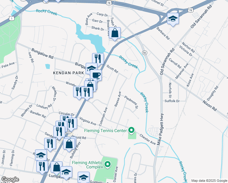 map of restaurants, bars, coffee shops, grocery stores, and more near 2486 Coleman Avenue in Augusta