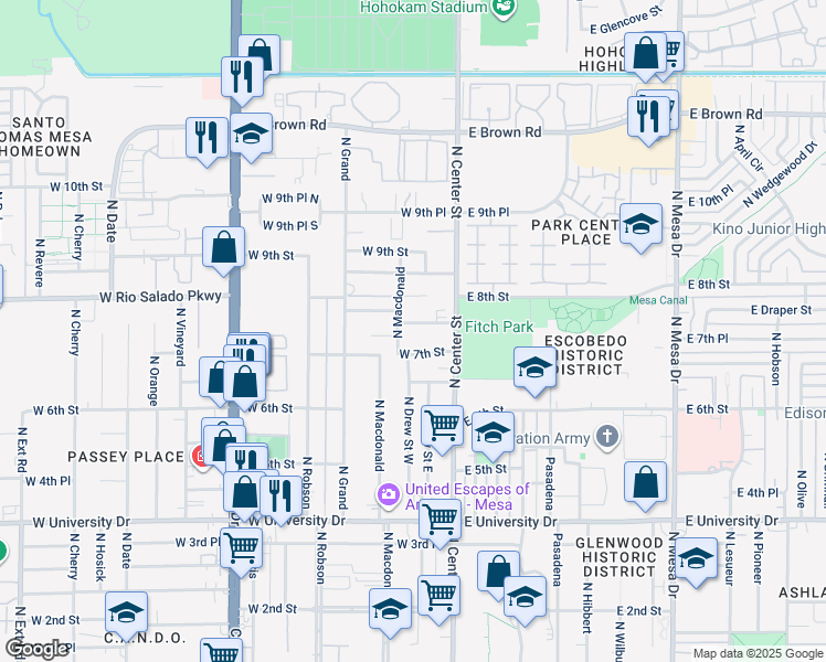 map of restaurants, bars, coffee shops, grocery stores, and more near 40 West 7th Place in Mesa