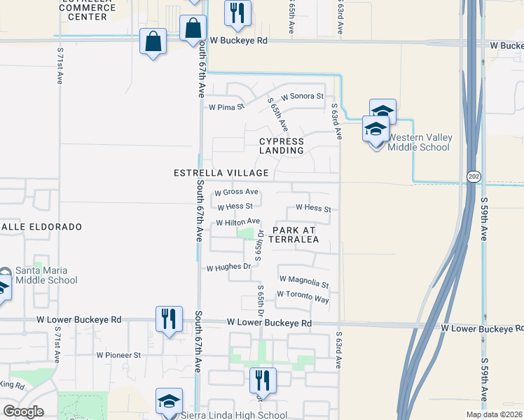 map of restaurants, bars, coffee shops, grocery stores, and more near 2017 South 65th Avenue in Phoenix