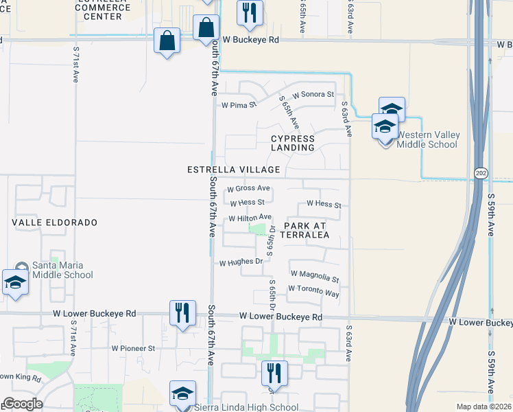 map of restaurants, bars, coffee shops, grocery stores, and more near 6530 West Hess Street in Phoenix