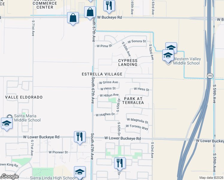 map of restaurants, bars, coffee shops, grocery stores, and more near 6530 West Hess Street in Phoenix