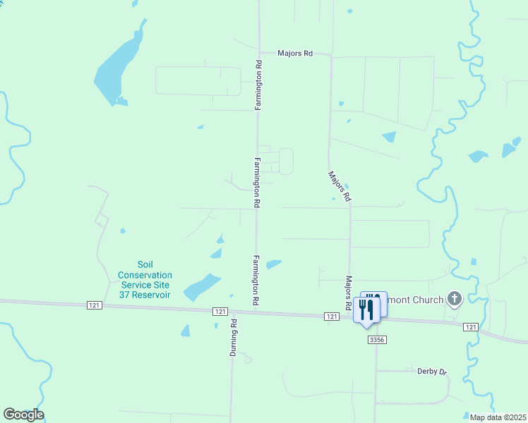 map of restaurants, bars, coffee shops, grocery stores, and more near 11102 Farmington Road in Van Alstyne
