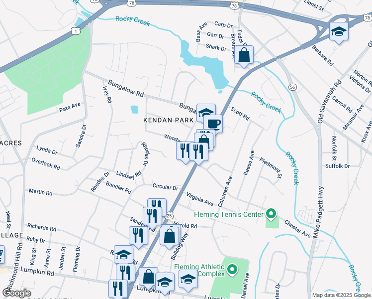 map of restaurants, bars, coffee shops, grocery stores, and more near 2237 Woodward Avenue in Augusta