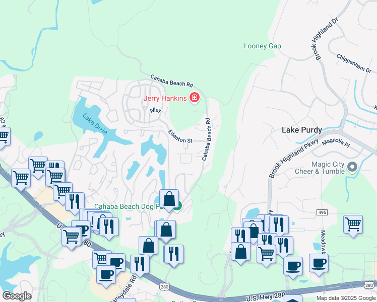 map of restaurants, bars, coffee shops, grocery stores, and more near 209 Barristers Court in Birmingham