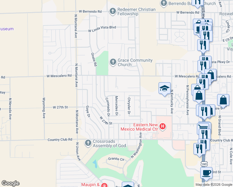 map of restaurants, bars, coffee shops, grocery stores, and more near 901 Escalante Road in Roswell