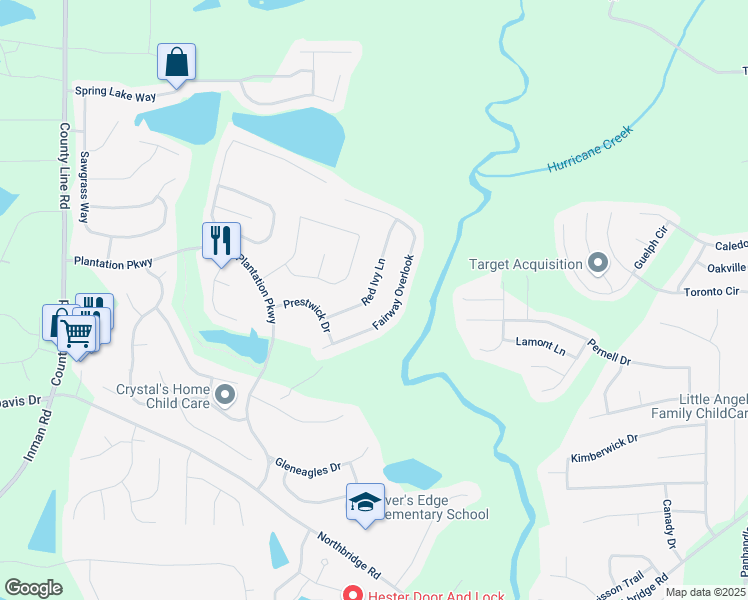 map of restaurants, bars, coffee shops, grocery stores, and more near 12012 Red Ivy Lane in Fayetteville