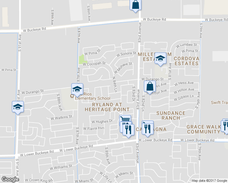 map of restaurants, bars, coffee shops, grocery stores, and more near 8417 West Gross Avenue in Tolleson