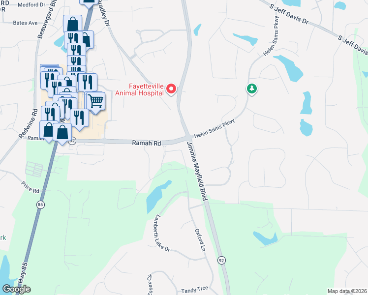 map of restaurants, bars, coffee shops, grocery stores, and more near in Fayetteville