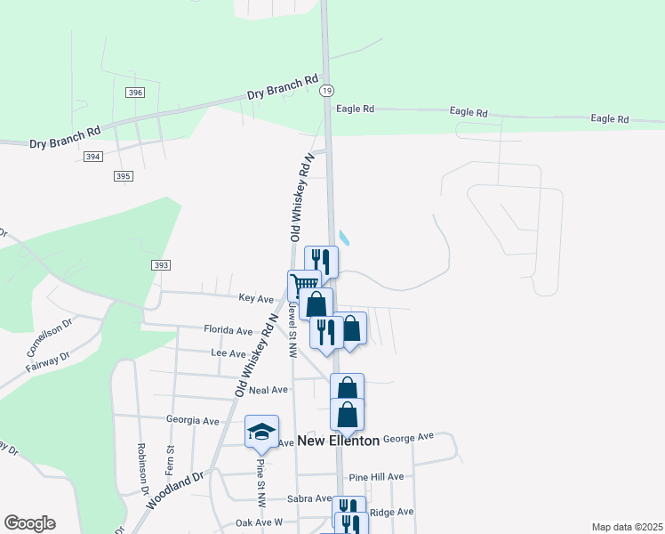 map of restaurants, bars, coffee shops, grocery stores, and more near 603 Main Street North in New Ellenton