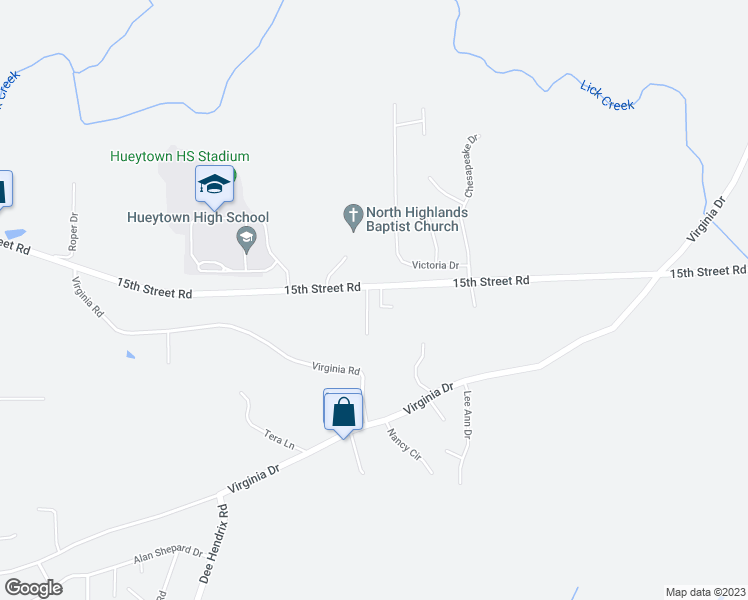 map of restaurants, bars, coffee shops, grocery stores, and more near 1427 Edgefield Lane in Hueytown