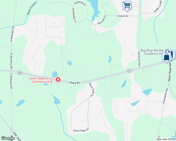 map of restaurants, bars, coffee shops, grocery stores, and more near 132 Hilda Way in McDonough