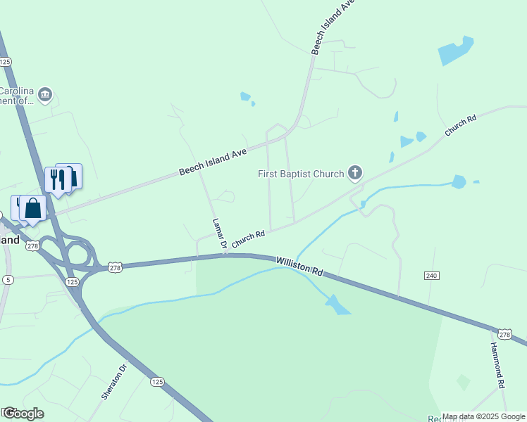 map of restaurants, bars, coffee shops, grocery stores, and more near 335 Emory Drive in Beech Island