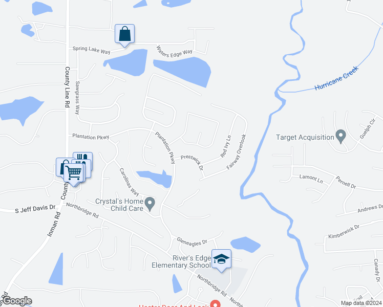 map of restaurants, bars, coffee shops, grocery stores, and more near 32 Prestwick Drive in Fayetteville