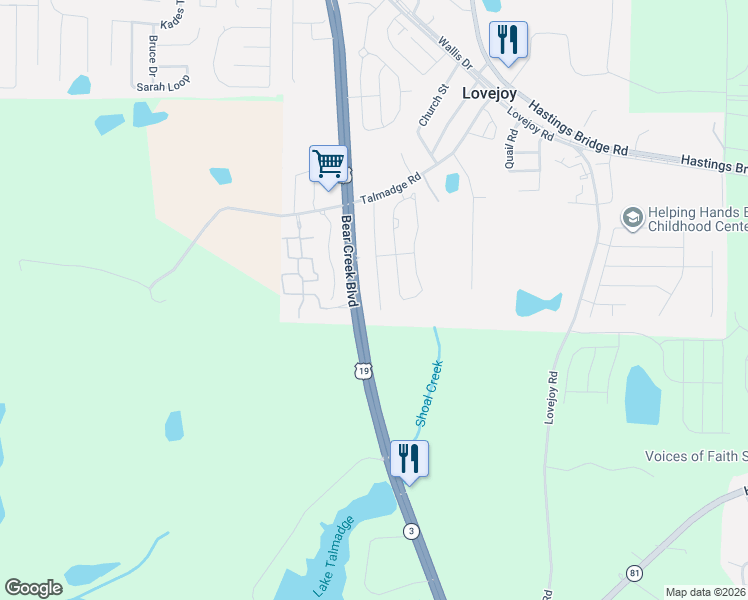 map of restaurants, bars, coffee shops, grocery stores, and more near 11770 Bear Creek Boulevard in Hampton