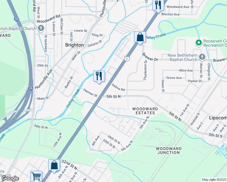 map of restaurants, bars, coffee shops, grocery stores, and more near 4013 Bessemer Super Highway in Bessemer