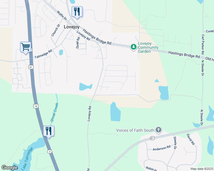 map of restaurants, bars, coffee shops, grocery stores, and more near 2602 Lovejoy Crossing Trail in Hampton