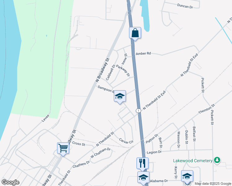 map of restaurants, bars, coffee shops, grocery stores, and more near 668 Sampson Road in Greenville