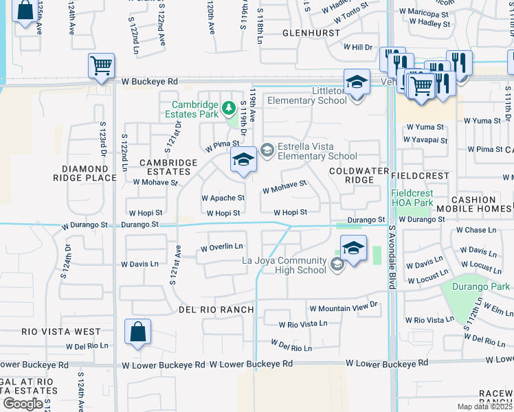 map of restaurants, bars, coffee shops, grocery stores, and more near 1810 South 118th Drive in Avondale