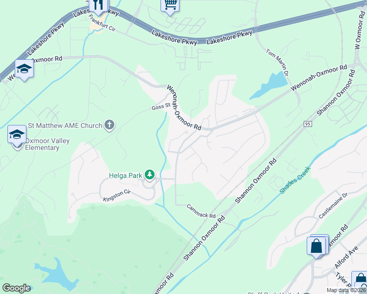 map of restaurants, bars, coffee shops, grocery stores, and more near 2600 Singapore Drive in Birmingham