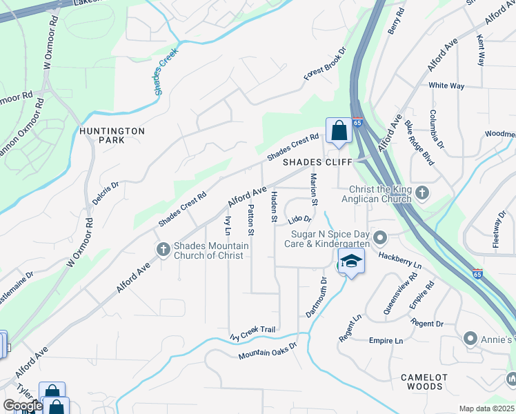map of restaurants, bars, coffee shops, grocery stores, and more near 2109 Patton Street in Birmingham